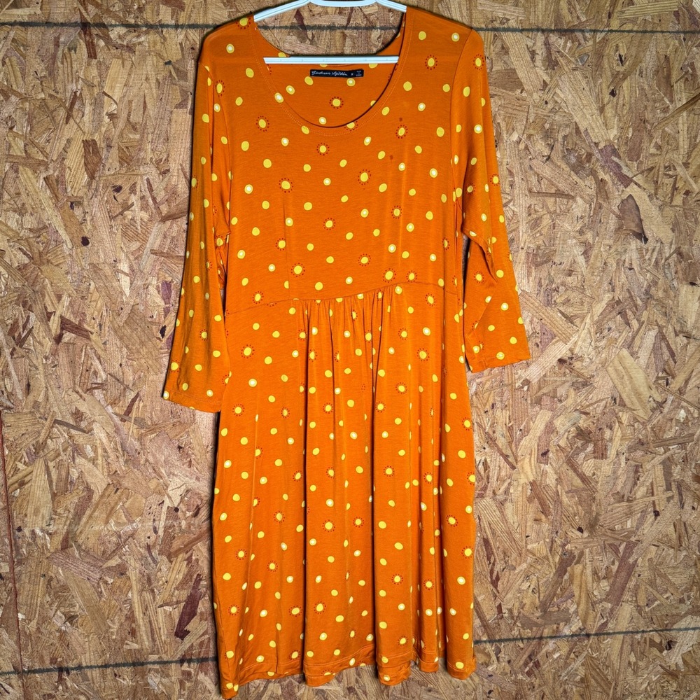 Gudrun Sjoden Orange Print Midi Dress Hippie Layering Lagenlook Boho Prairie M
